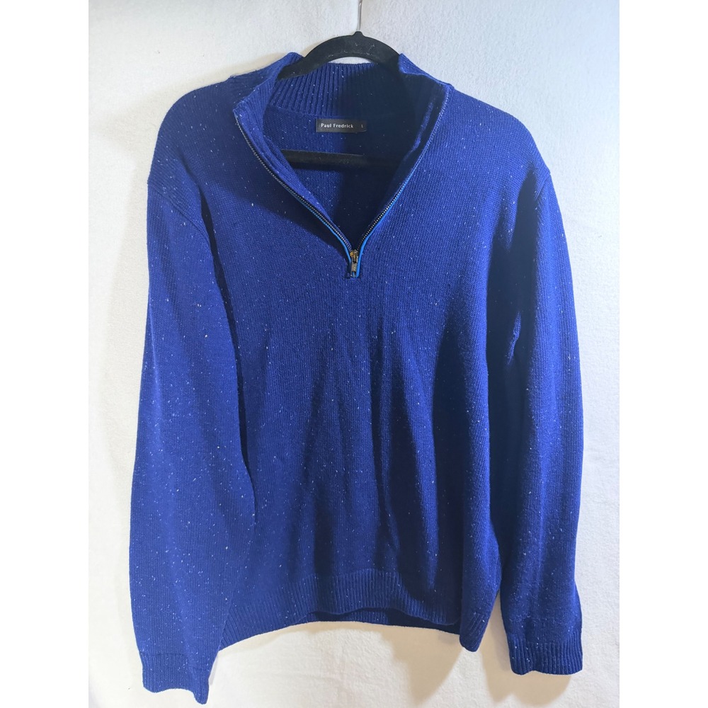 Paul Fredrick Mens Large Royal Blue Donegal Fleck Quarter Zip Sweater Pullover L